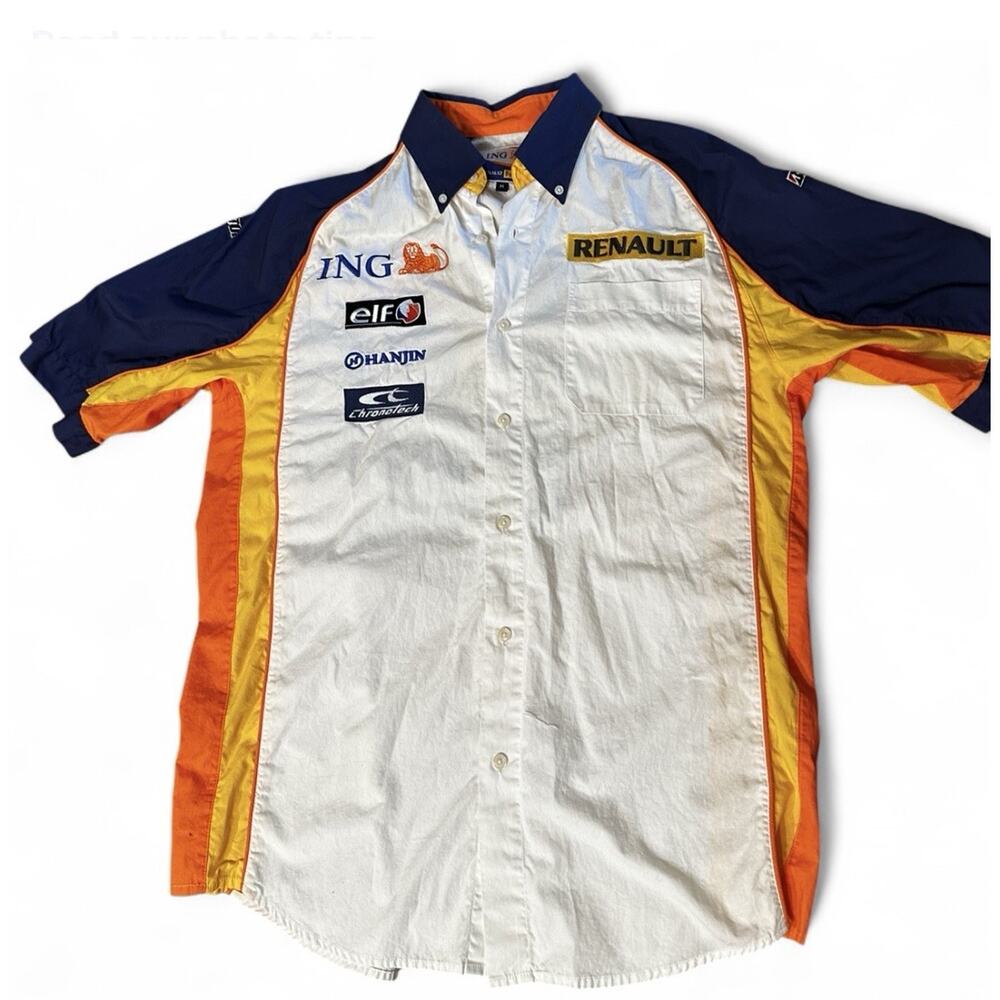 2008 Renault F1 Team Shirt Medium ING Elf Formula 1 Racing Button Up Polo Vtg